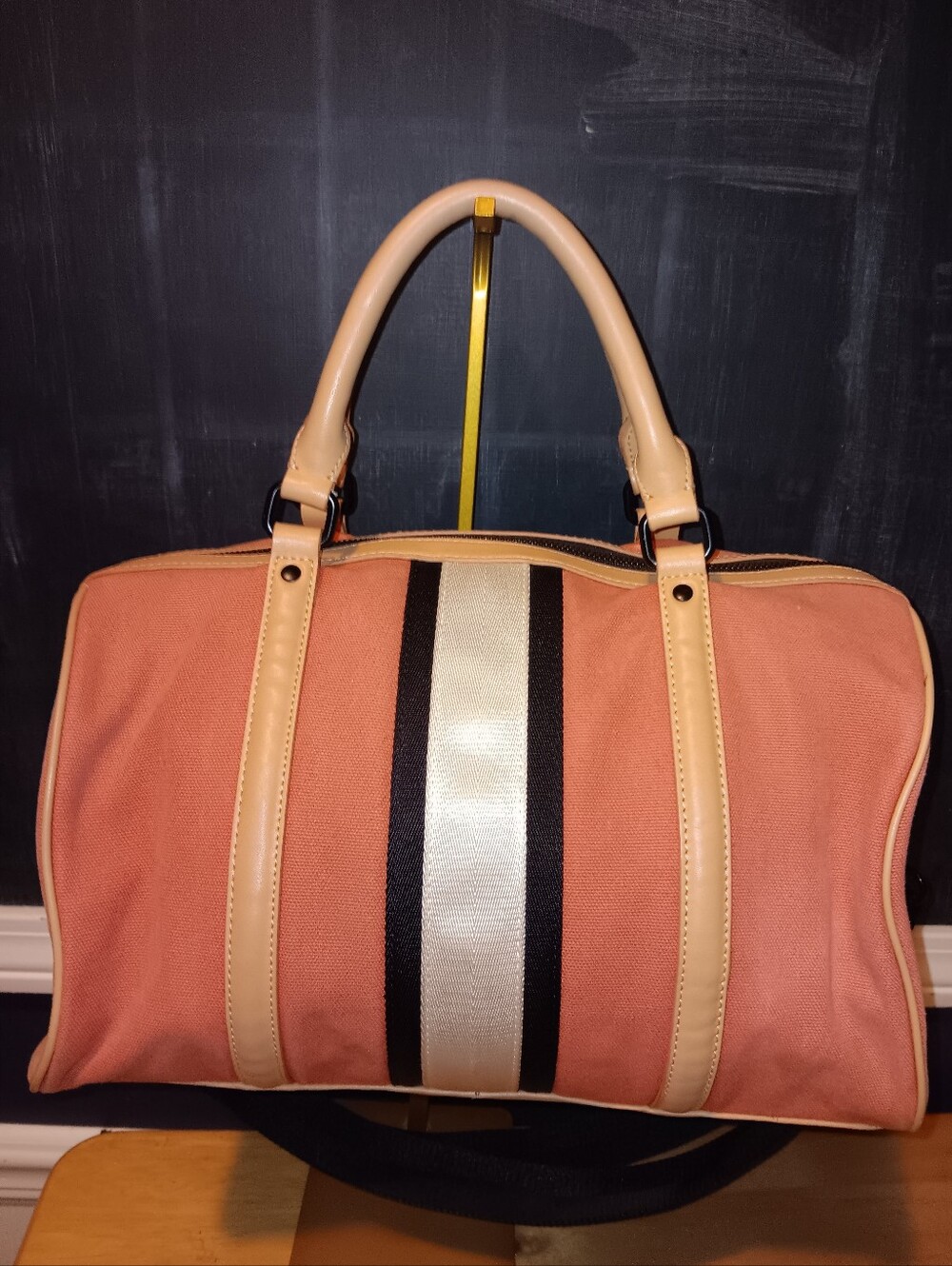 L.A.M.B. Vintage Coral Canvas Striped Satchel Bag